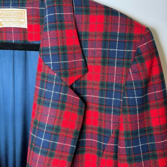 Vintage Pendleton Wool Blazer Womens 16 Red Tartan Plaid USA Made Preppy Holiday - Picture 4 of 16
